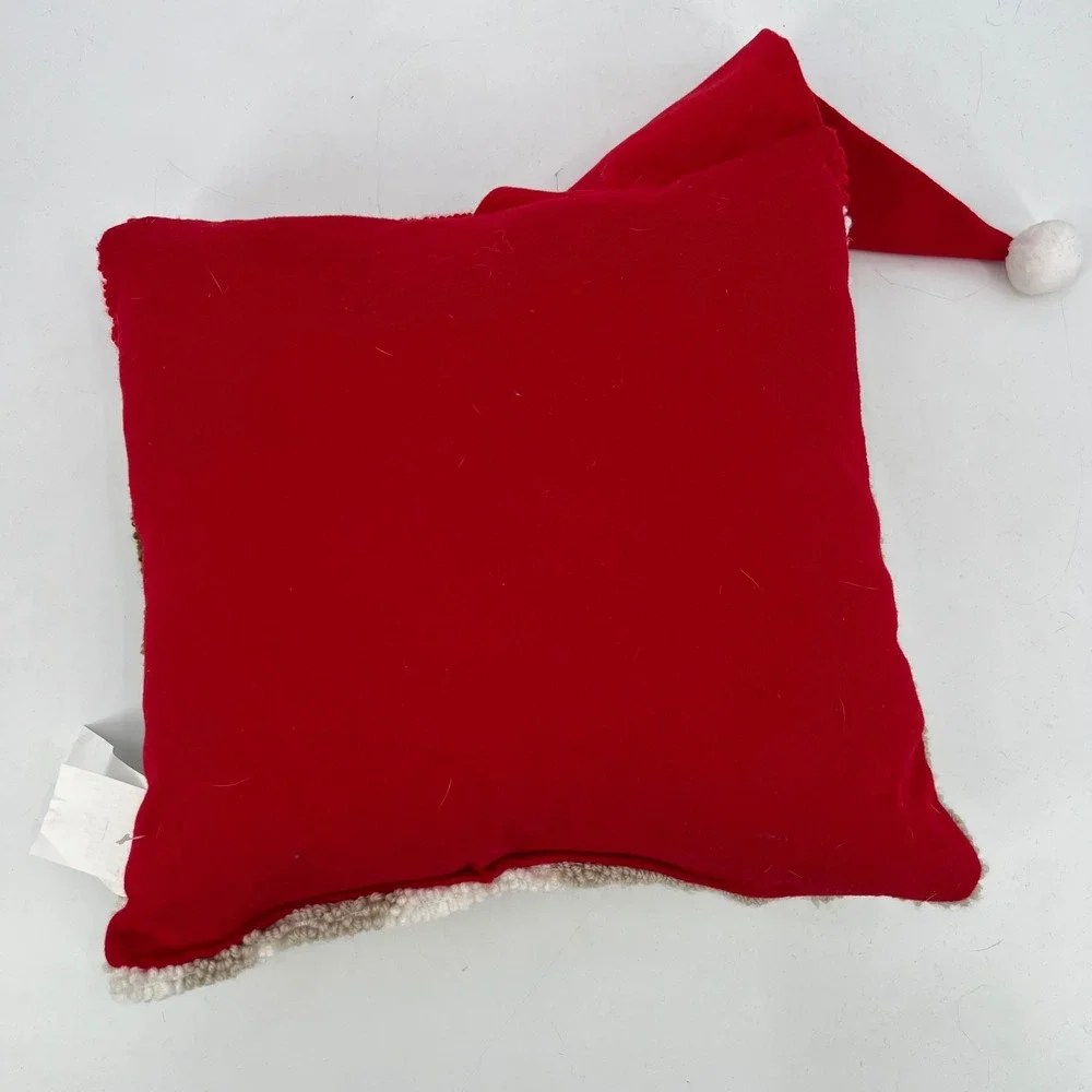 Black Santa Claus Hooked Tufted Pillow Red Velvet Hat Christmas Decor
